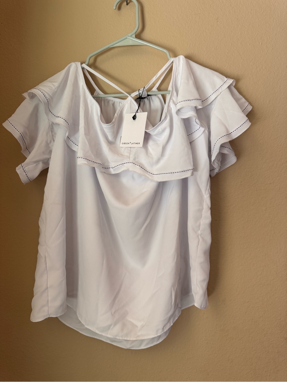 NWT Gibson Latimer White Ruffle Off-Shoulder Top
